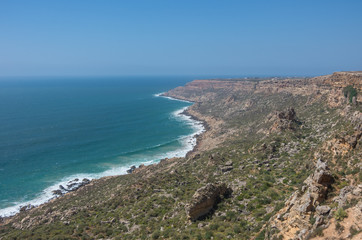Fototapeta na wymiar Panoramic view to Atlantic ocean and cliff coast Morocco, near Safi town.