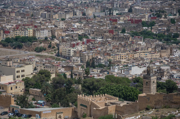 Panorama of the Fes (Fez) medina old town - one of the ancient Imperial cities in Morocco