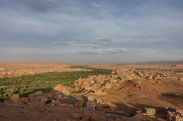 Panorama of Tinghir city in Morocco. Tinghir is an oasis on the Todgha River