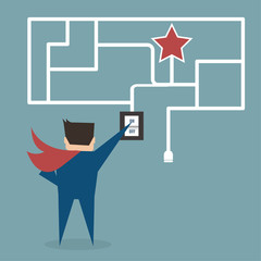 Businessman try to finding idea of a maze puzzle,flat vector design.
