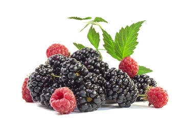 Ripe raspberries and blackberries