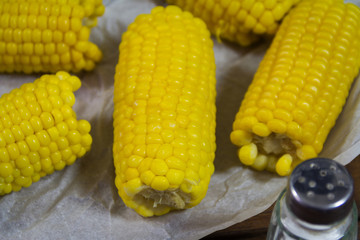 Brewed corn on white paper