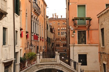 Fototapeta premium colorful houses and street view in Venice, Italy