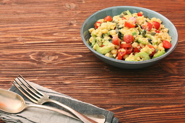 Chickpeas lentils avocado tomato cucumber salad