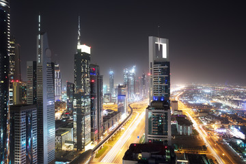 Fototapeta na wymiar Sheikh Zayed Road At Night