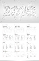 2018 Calendar Template. Week starts Sunday. Set of 12 Months. Portrait vertical orientation. Low Poly Gray White Neutral Abstract Polygonal Triangle Design Vector illustration