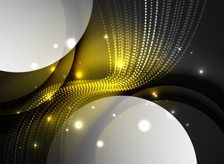 Glowing wave created with particles on dark color background