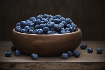 Blueberries in wood bowl