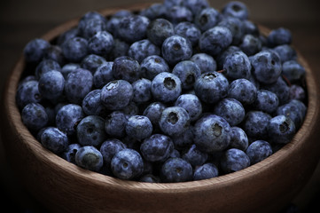 Blueberries in wood bowl