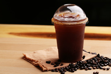 Ice americano , Black coffee and coffee beans