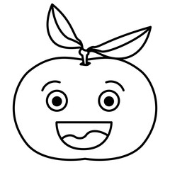 white background with monochrome silhouette of smiling cartoon tangerine fruit vector illustration