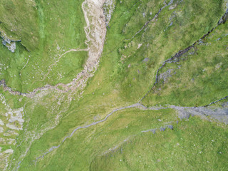 Aerial view of hiking trail in mountains