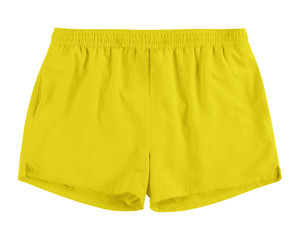 Men yellow swim sport beach shorts trunks isolated on white