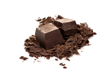 Dark chocolate on a white background