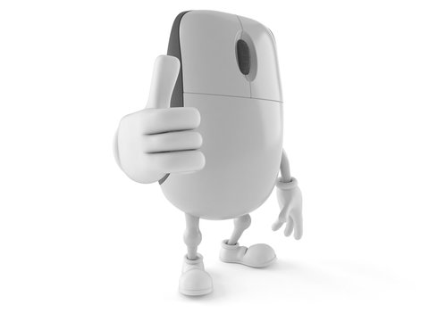 Computer mouse character with thumbs up