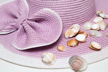 Straw Beach Hat with Shells