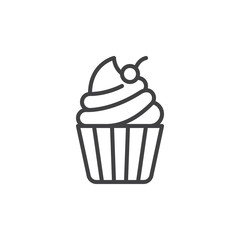 Cupcake with cherry on top line icon, outline vector sign, linear style pictogram isolated on white. Desert symbol, logo illustration. Editable stroke. Pixel perfect vector graphics