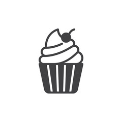 Cupcake with cherry on top icon vector, filled flat sign, solid pictogram isolated on white. Desert symbol, logo illustration. Pixel perfect vector graphics