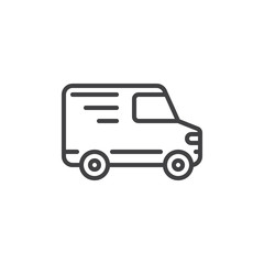 Delivery truck line icon, outline vector sign, linear style pictogram isolated on white. Shipping symbol, logo illustration. Editable stroke. Pixel perfect vector graphics