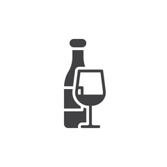 Wine bottle and wineglass icon vector, filled flat sign, solid pictogram isolated on white. Symbol, logo illustration. Pixel perfect vector graphics