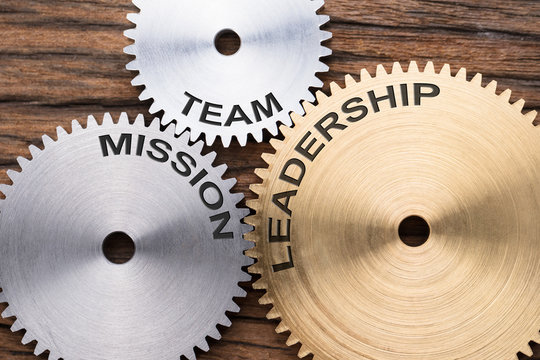 Team  Mission And Leadership Interlocked Cogwheels