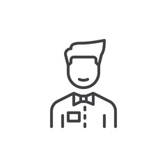 Person with bow tie line icon, outline vector sign, linear style pictogram isolated on white. Waiter symbol, logo illustration. Editable stroke. Pixel perfect vector graphics