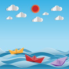 Paper ship on waves