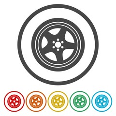 Tires and wheels icons set - Illustration 