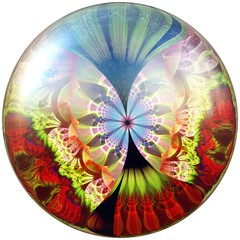 3D Glossy button with colorrful fractal butterfly
