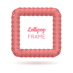 Obraz na płótnie Canvas Lollipop red square frame. Candy design for photo album and scrapbook to store favorite memories and pictures. Realistic vector illustration on white background