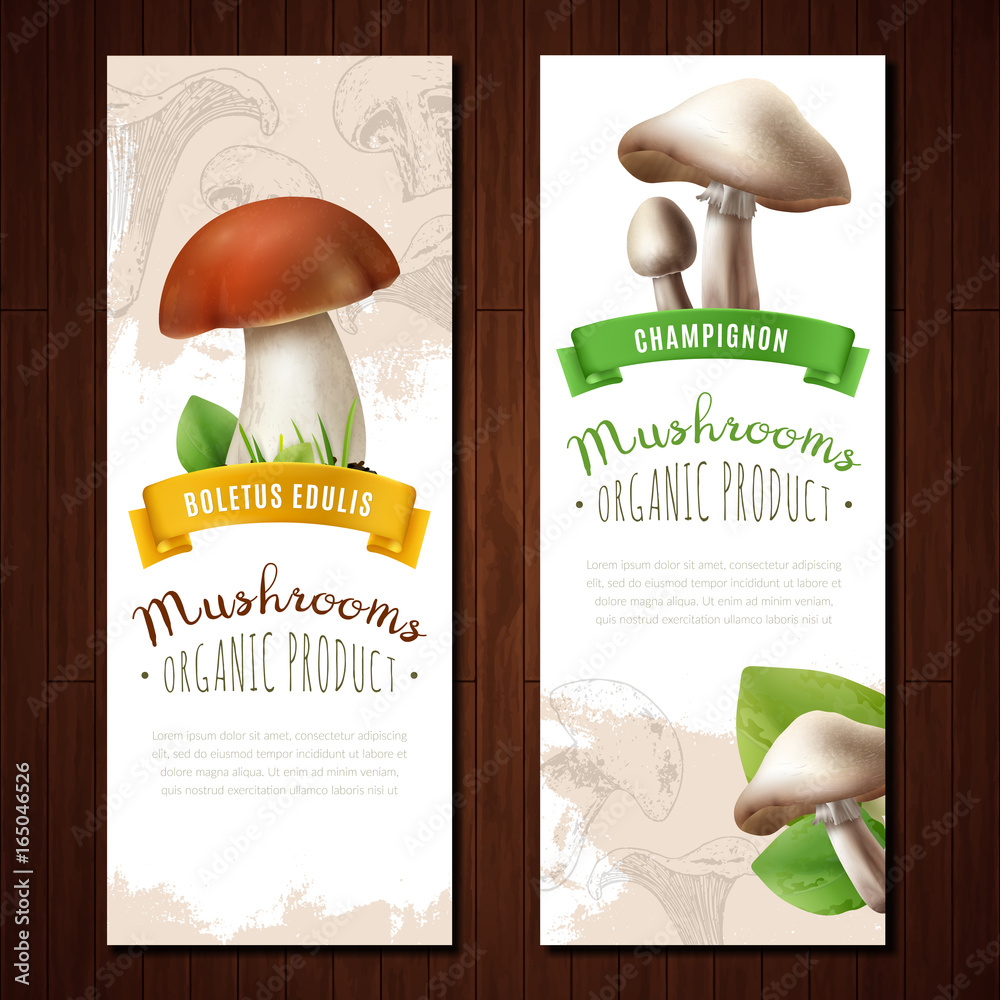 Sticker Organic Mushrooms Vertical Banners