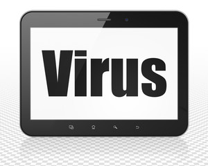 Safety concept: Tablet Pc Computer with Virus on display