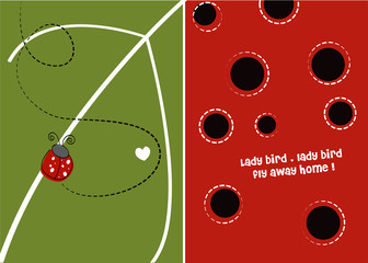 Obraz premium Lady bug on leaf design / Lady bug red and black pattern/ Lady bird fly away home 