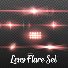 Illustration of Realistic Lens Flare Set. Vector Sun Flare Glare Transparent Effect