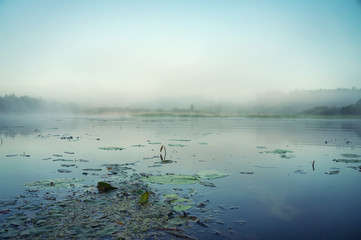 Obraz na płótnie Canvas A misty dawn on the river.