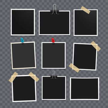 Vector photo frame.Set of realistic paper photograph.Template photo design.