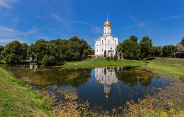 Minsk, Belarus. Church of the Intercession of the Theotokos, scenic view at view at sunny day. Holy protection Cathedral in Minsk
