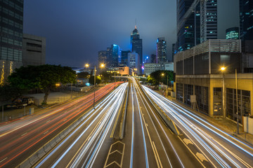 Plakat urban traffic with cityscape in Hong Kong,China.
