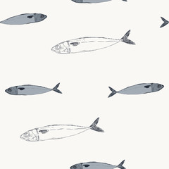 mackerel fish , hand drawn seamless pattern.