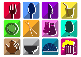 Twelve icons of tableware
