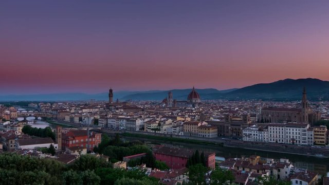 florence city skyline time lapse from night to day 