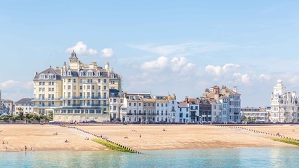 View from the  pier on the skyline of Eastbourne, Sussex, United Kingdom - obrazy, fototapety, plakaty