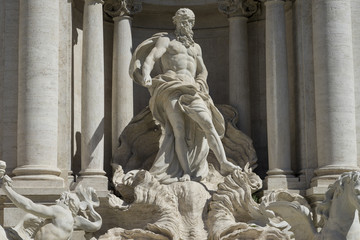 Close vew of Neptune statue from Trevi Fountain (Fontana di Trev