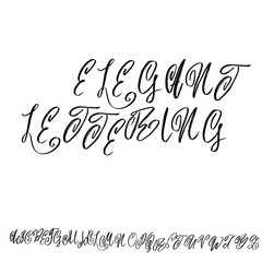 Hand drawn elegant calligraphy font. Modern brush lettering. Grunge style alphabet. Vector illustration.