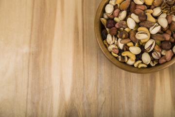 Nuts in a wooden bowl