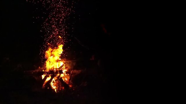Fire Flames with Sparks from Campfire. Slow Motion.
