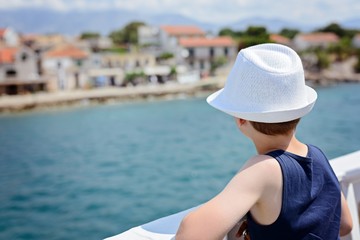 Little boy child in white hat