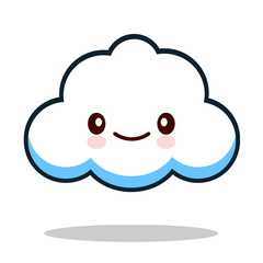 Kawaii cartoon white emoticon cute cloud. Vector Illustration