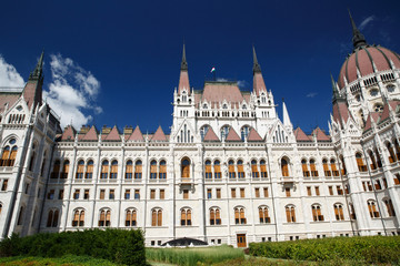 Beautiful parliament building close-up in the summer. Budapest