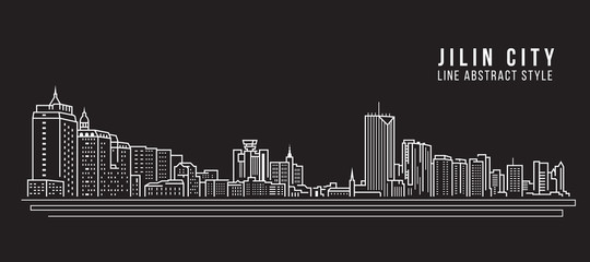 Fototapeta premium Cityscape Building Line art Vector Illustration design - Jilin city